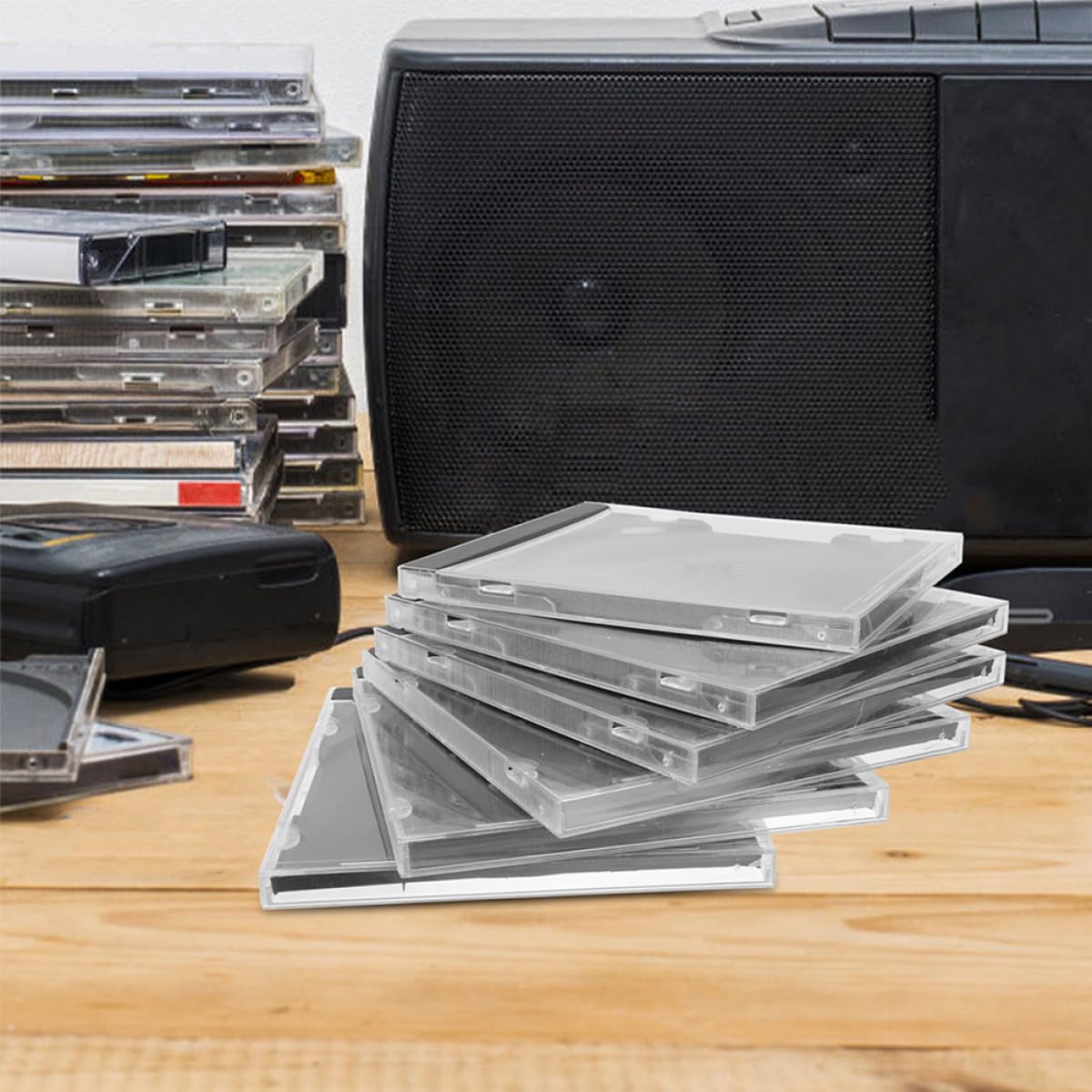OUNONA Custodia per CD in Plastica Trasparente, Scatola Portaoggetti per CD Singolo Disco, Set da 10 Pezzi Protezione Antipolvere, Organizer Impilabile per Casa, Ufficio e Scuola