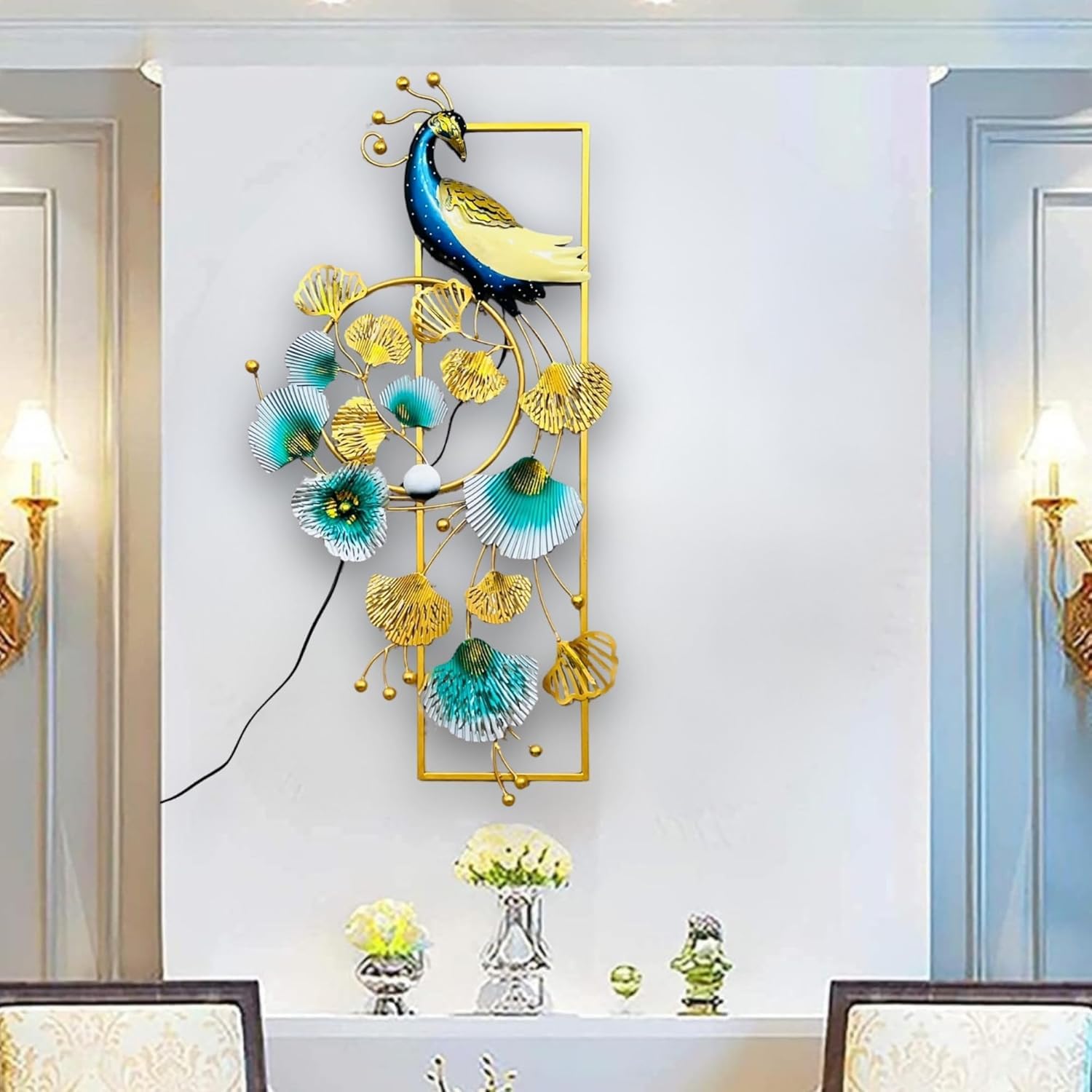 Modern Art interior Peacock｜Iron｜海外購入可 World Decor Iron Peacock with LED- Metal Abstract/Wall Sculpture アンティーク雑貨