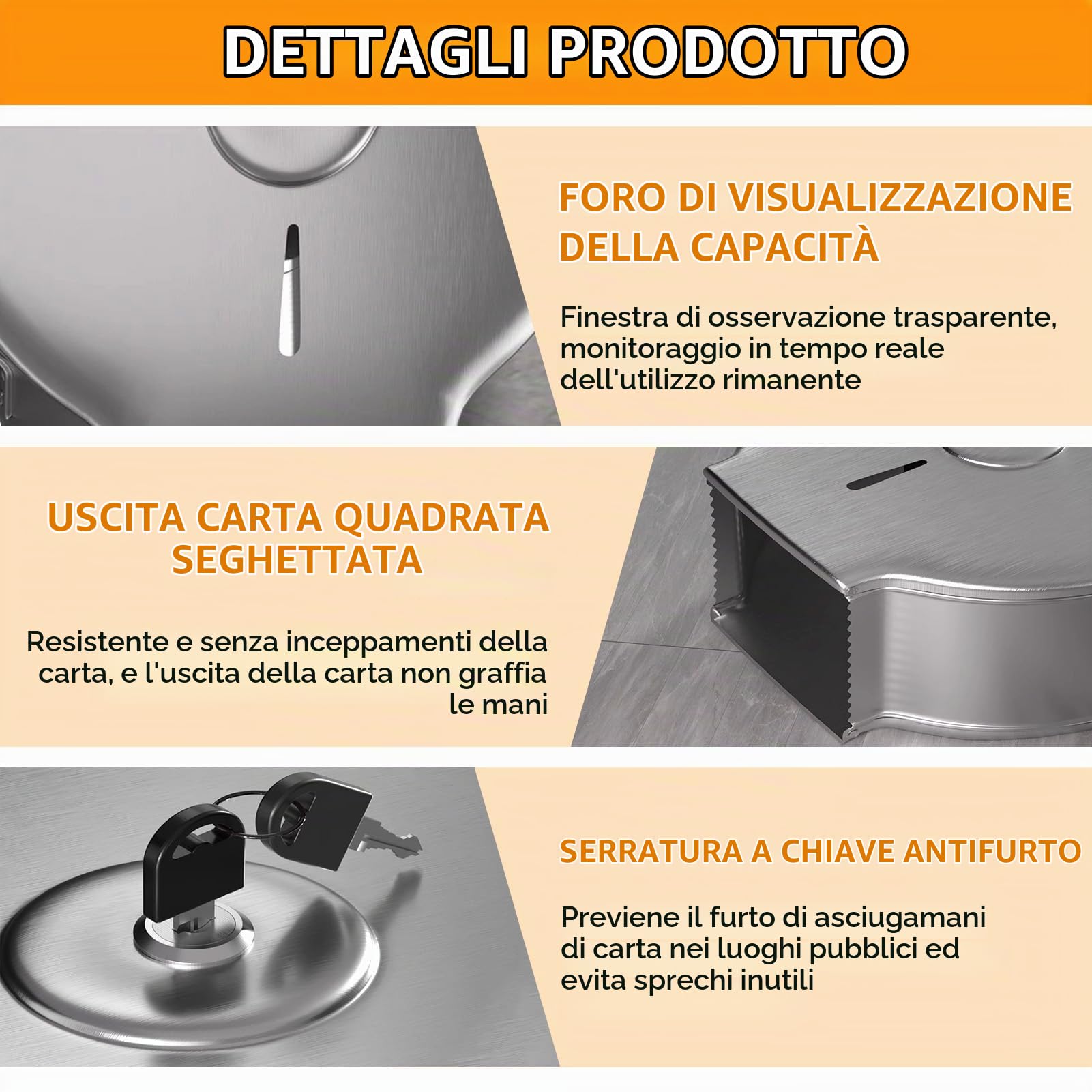 HERCHR Dispenser di Carta Igienica Jumbo a Rotolo Singolo, Dispenser Carta Asciugamani Commerciale, Chiave di Blocco Porta Carta Igienica in Acciaio Inossidabile per Uso Commerciale O Domestico