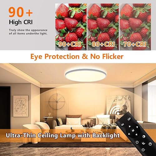 Miniatura 6 de Lámpara de techo de montaje empotrado de 12 pulgadas, 28 W, 3000 lm, luz de techo LED ultrafina con retroiluminación, lámpara moderna de montaje en