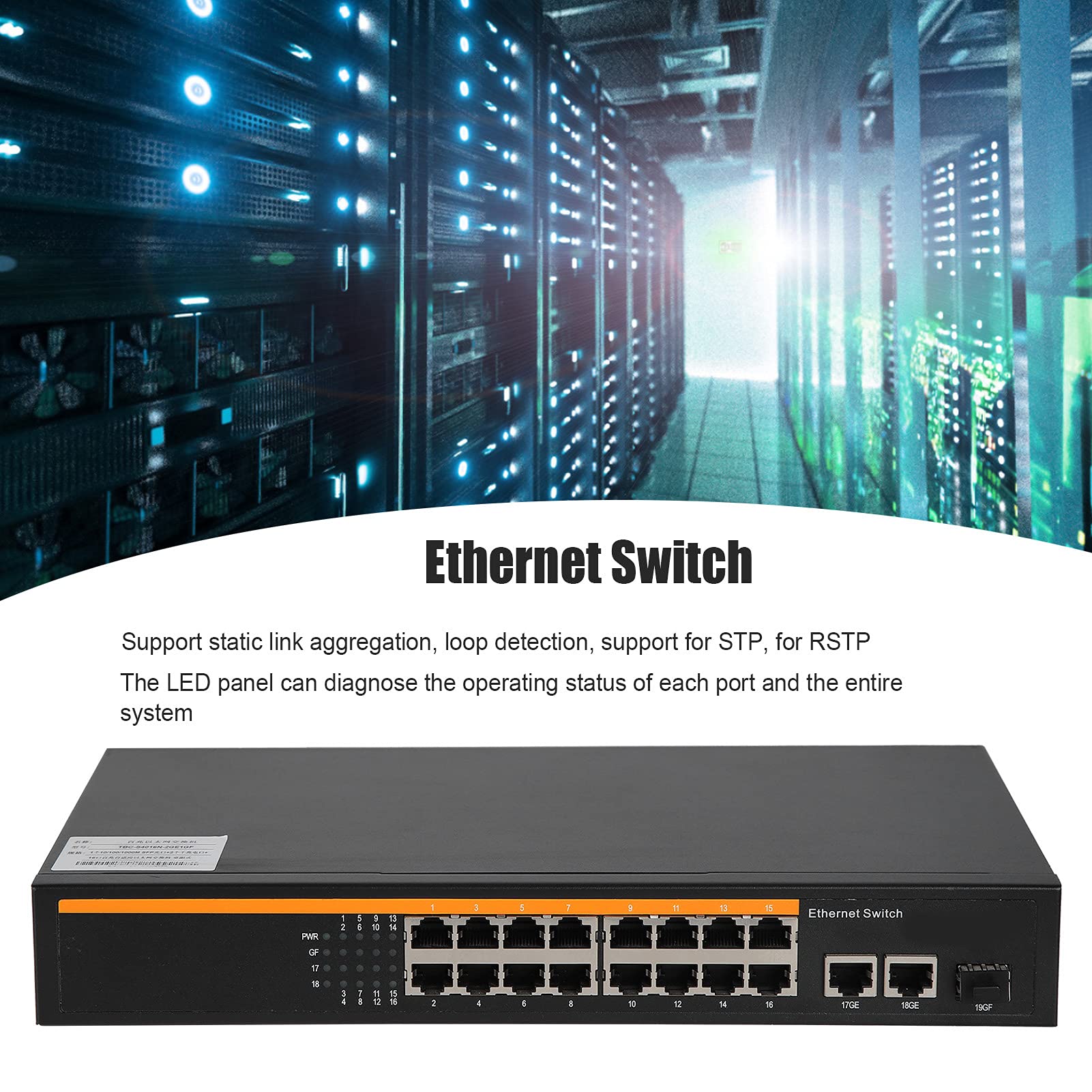 Zunate Switch Ethernet, 16 Porte 10/100M RJ45 2 Uplink Gigabit (Unione