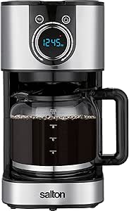 Salton 10-Cup Coffee Maker | Clock & 24-Hour Programmable Timer | Bright Digital Display | 2-Hour Keep Warm Function | Reusable Filter | Anti-Drip | BPA-Free | 900W | 100% Canadian-owned & operated
