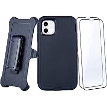 Case for iPhone 11 6.1" with 2 Screen Protectors | Heavy Duty Full Body Military Grade Drop Protection Carrying Cover Holder | Holster for Men Belt with Clip Stand Black