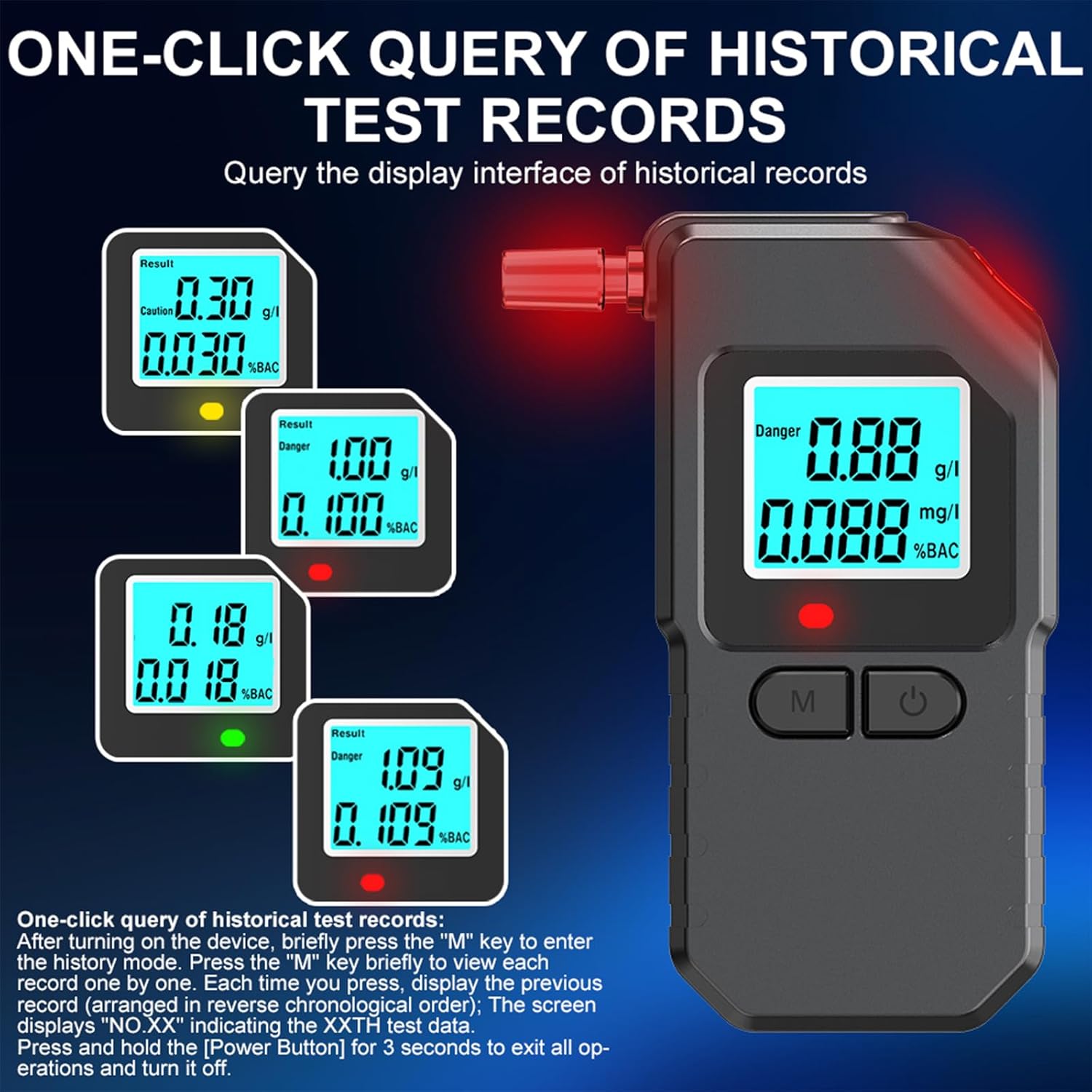 Breathalyzer, Portable BAC Tester with Digital LCD Display, Personal Breath Alcohol Device with 15 Mouthpieces, Compact Handheld Monitor for Home, Travel, Parties, Car, Easy Use