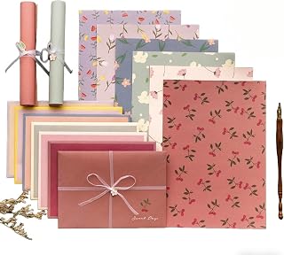 Floral Stationery Paper and Envelopes Set 72 Pieces - 24 Lined Writing Sheets with 12 Matching Envelopes, 6 Cute Design Letter Kit for Girls, Office & School Supplies