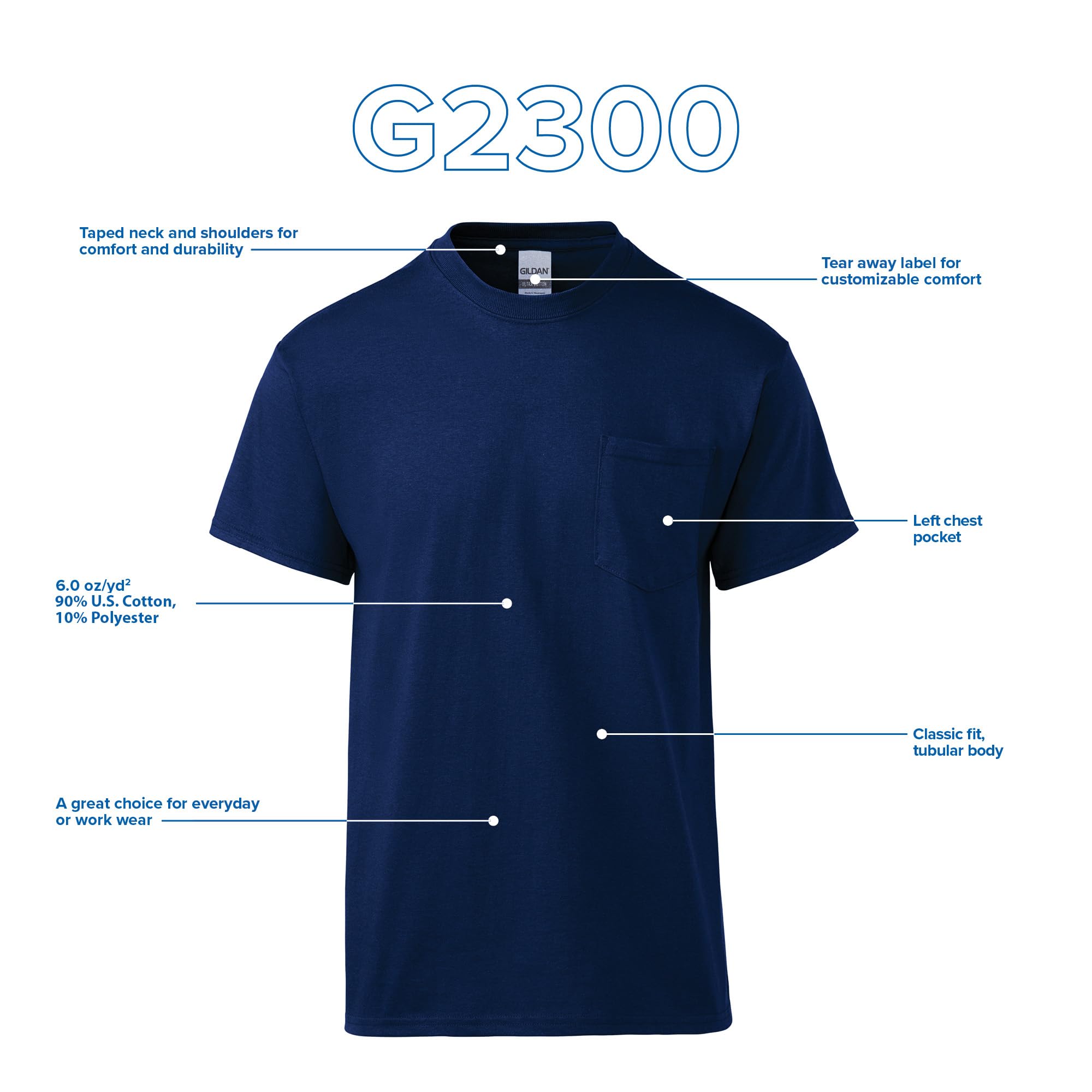 Gildan Camiseta de Algodón Ultra con Bolsillo, Estilo G2300, Paquete de 2 Camisa Unisex Adulto (Pack de 2)