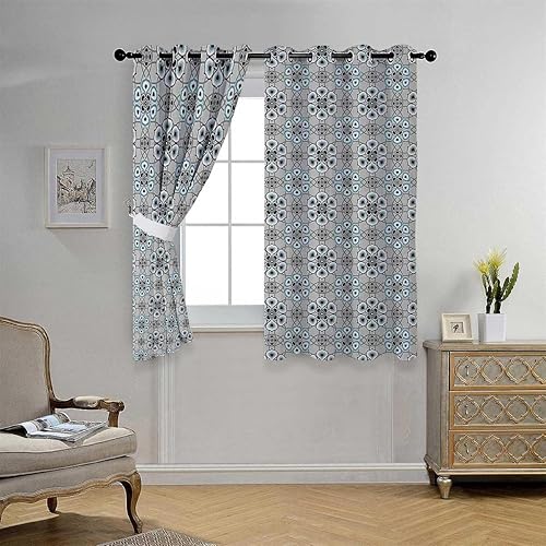 Cortinas para cocina con ojales geométricos cortos con aislamiento térmico para puerta, cortinas de tapiz de 55 pulgadas de ancho por 72 pulgadas de