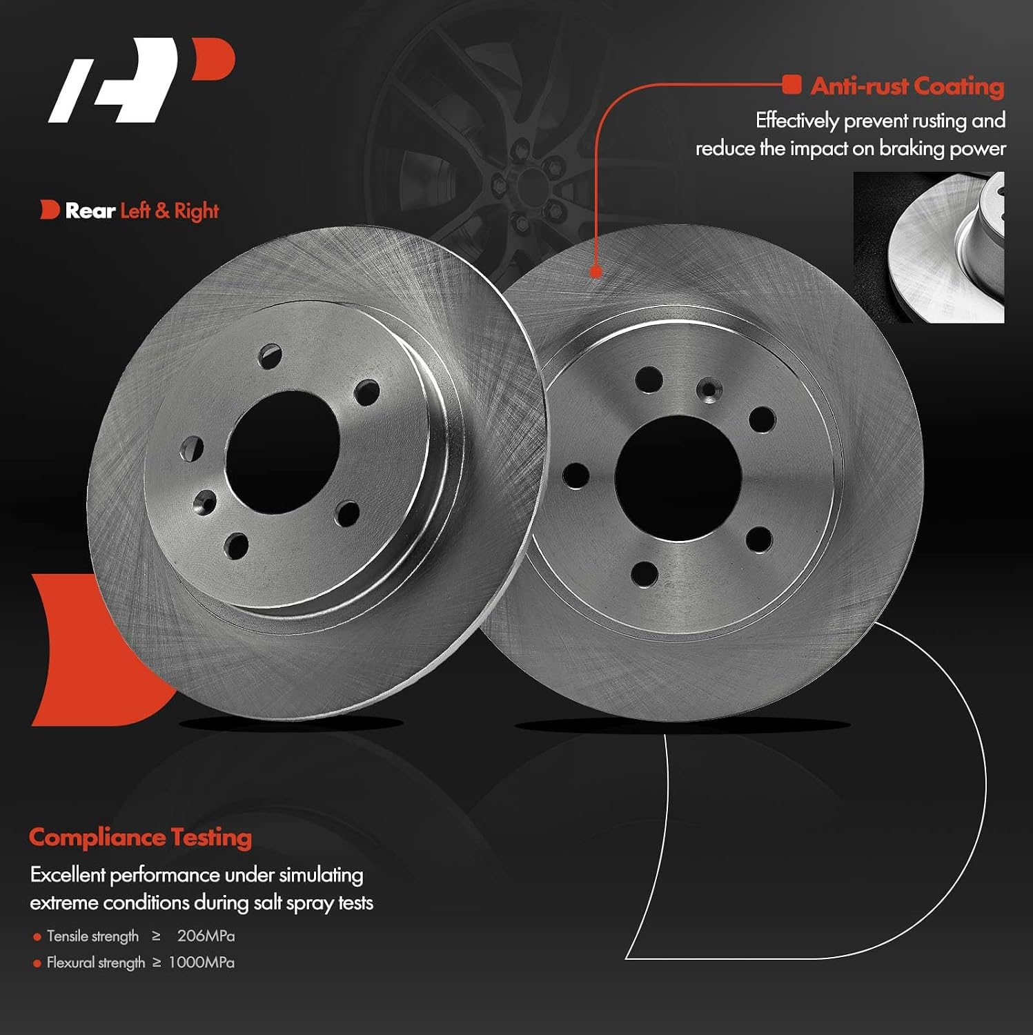 A-Premium 11.50 inch (292.00mm) Rear Solid Disc Brake Rotors Compatible with Buick, Cadillac Models - Lucerne 2006-2011, DTS 2006-2011, 2-PC Set