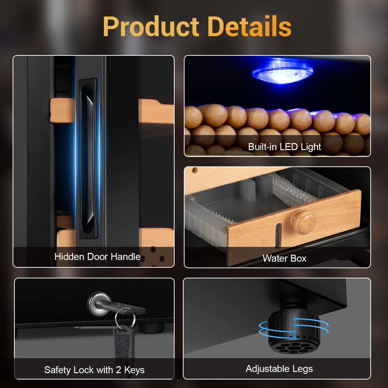 Velieta Electric Humidor For Cigars, 50l 300 Counts Large Capacity,Thermostatic Desktop Electric Cooler Cabinet With Digital LED Screen, Safety Lock,Smart Humidity & Temp Control, Gifts For Men on Fridge.com - View 6