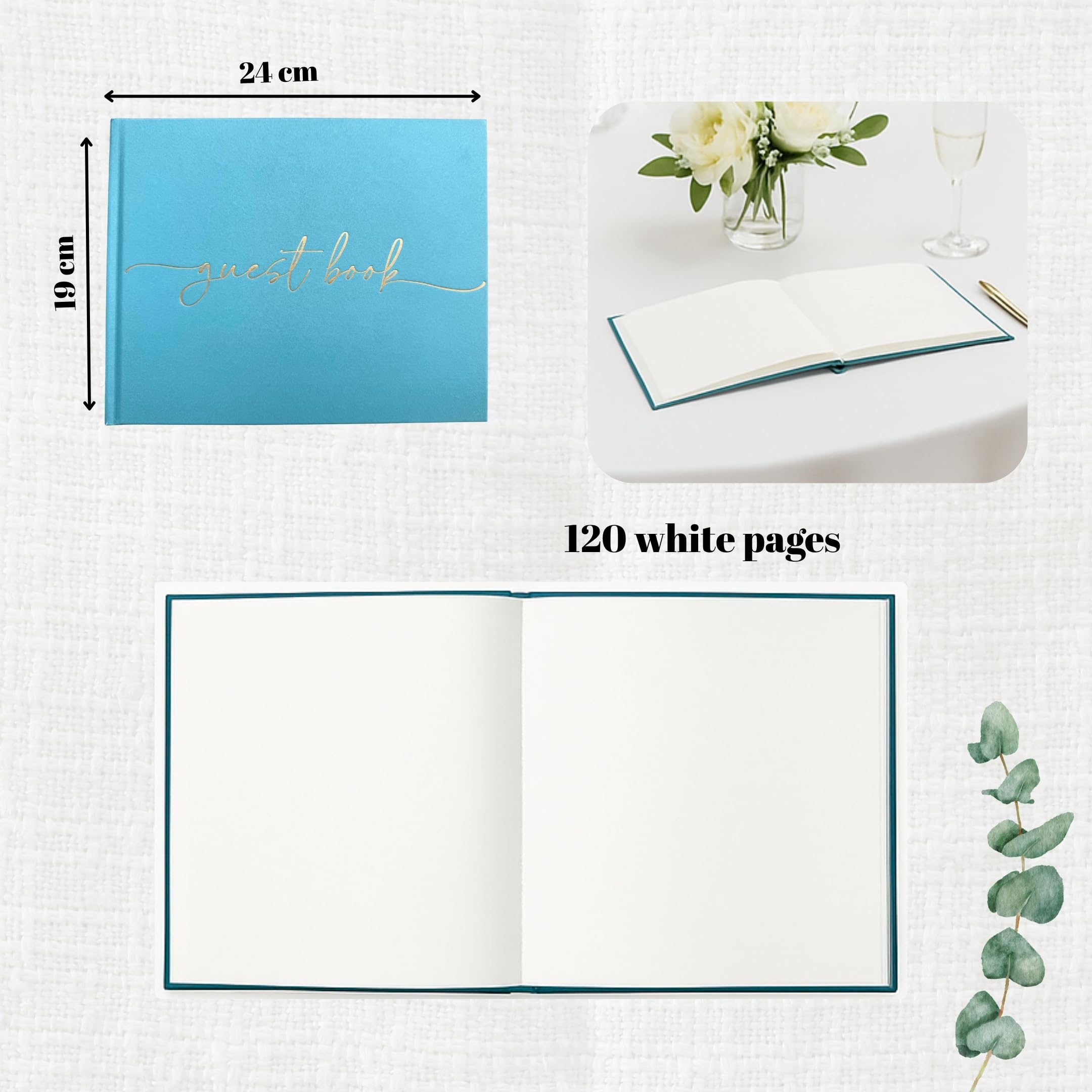Plantvibes Wedding Guest Book, 120 Thick Pages that Prevent Ink from Bleeding Through, Modern Style with Golden Title - Image 2