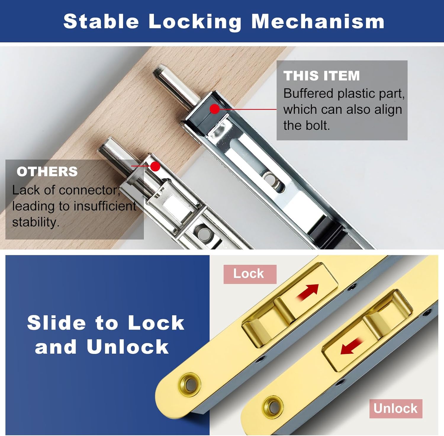 Flush Bolt French Door Lock 7”, Polished Brass, Concealed Latch for Double Doors, Top/Bottom Lock for Patio/Storm Doors (1 Pack)