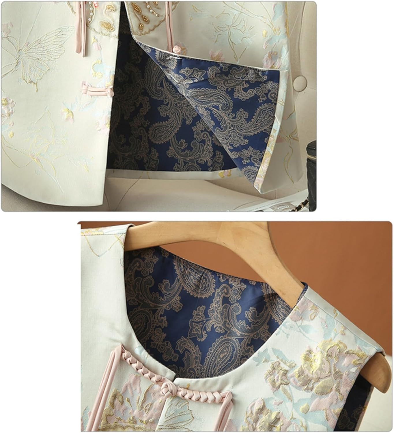 [RAMEMO] ベスト 中華服 チャイナジレ チョッキ 前開き 花柄 刺繍 キレイめ 漢服 伝統服 中年 高齢者 立ち襟 春 秋