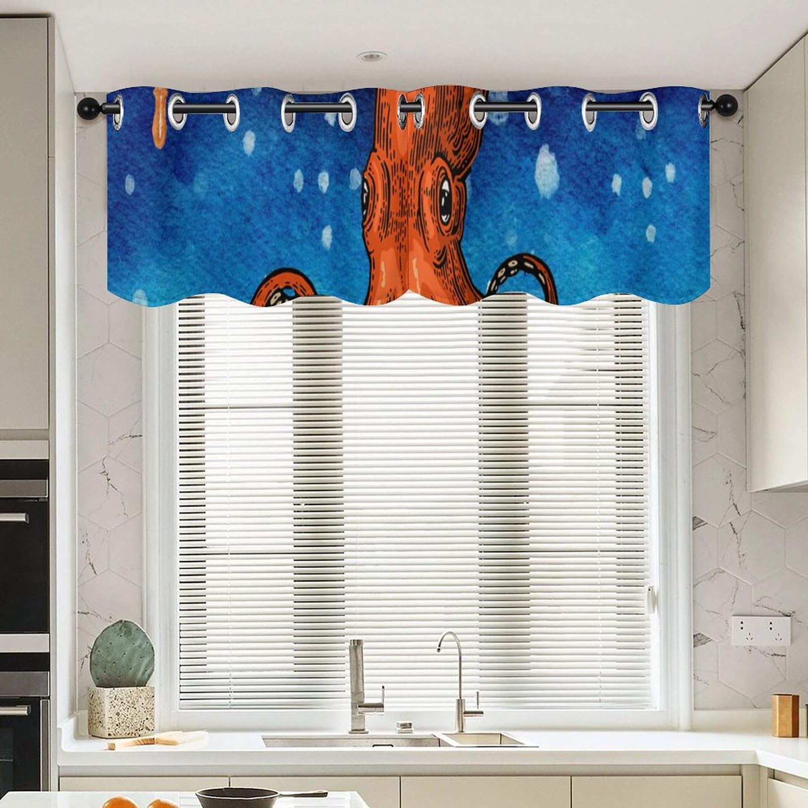 Rideaux de petite fenêtre de salle de bain poulpe et bateau