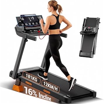 16% Incline Treadmills for Home, 3.0 HP Foldable Walking Pad 12KM/H
