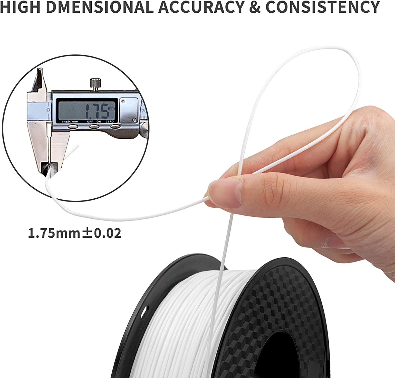 YSF PLA 3D Printer Filament, PLA Filament 1.75mm, Dimensional Accuracy +/- 0.02 mm, 1 kg Spool, 3D Printing Filament, Fit Most FDM Printer, PLA Filament (White)