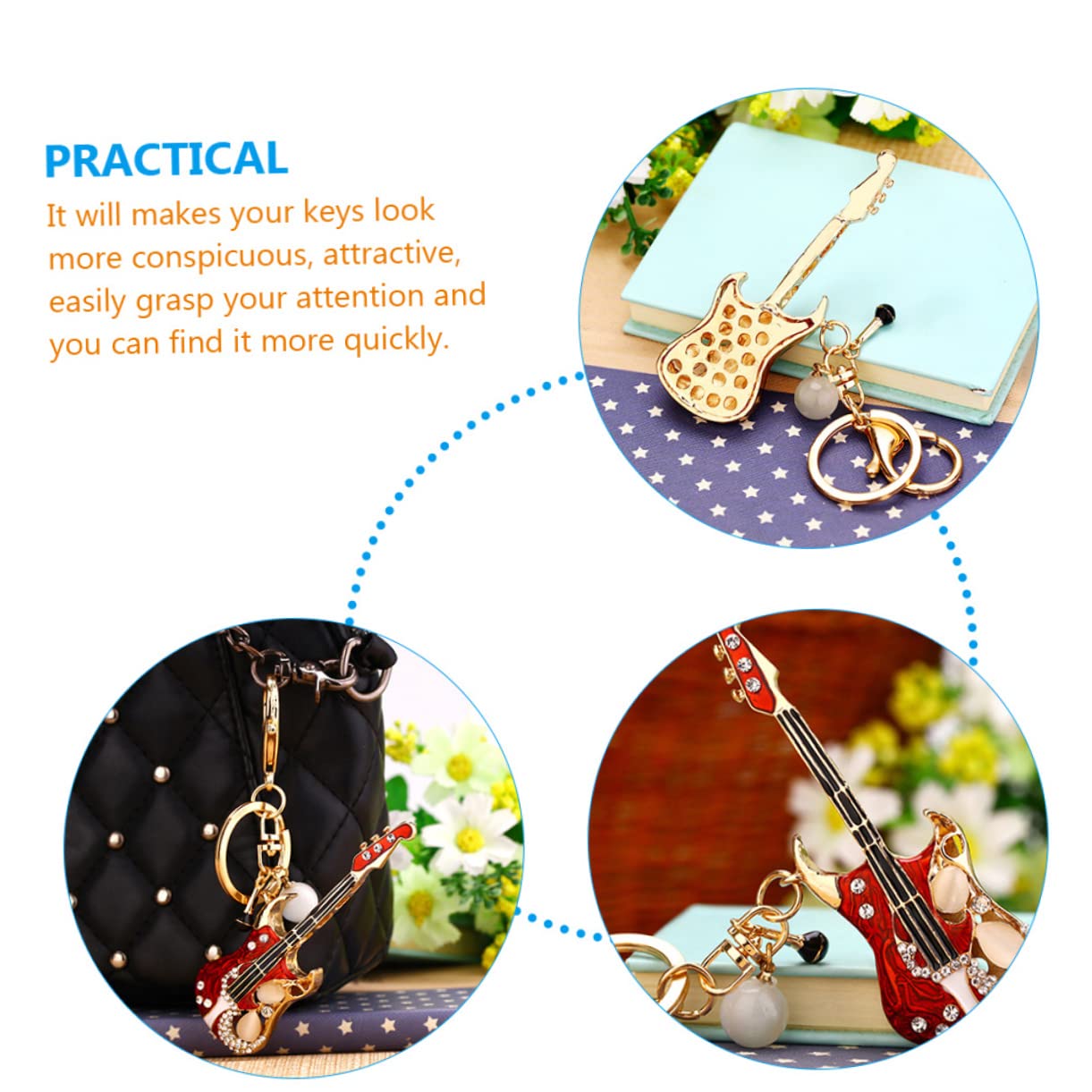 SHERCHPRY Chitarra Chiave Anello Ciondolo Donne Catena Chiave Degli Uomini Del Pendente Mini Accessori Sacchetto Della Catena Chiave Posteriore Portachiavi Basso Accessori Cinturino