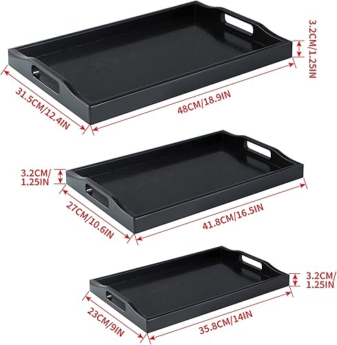Miniatura 3 de Juego de 3 bandejas de plástico para servir, bandeja otomana con asas recortadas, bandeja rectangular para mayordomo para desayuno en la cama, mesa