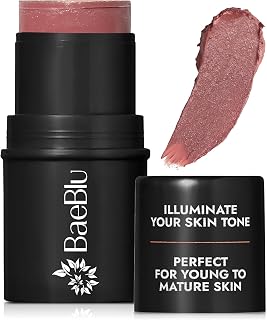 BaeBlu - Organic Blush Tube, Cabernet - 100% Natural Vegan Cream Blush Sticks, Multi-Use Bronzer, & Highlighter for Lips, Cheeks & Eyes, Buildable Shimmer, Gluten-Free, Paraben-Free, Made in USA
