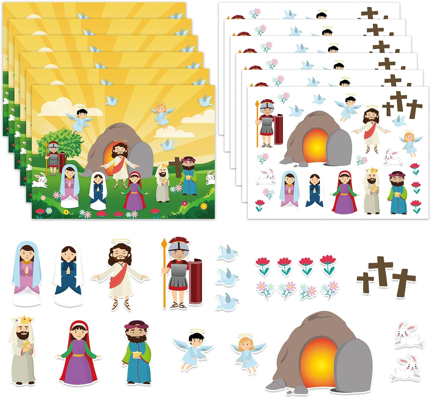XJF 24 Pcs Make an Easter - He Lives Sticker for Kids Religious Gifts Easter Nativity Stickers Craft Ornaments Christian Jesus Stickers School Activities for Bible Sunday School Party Favors