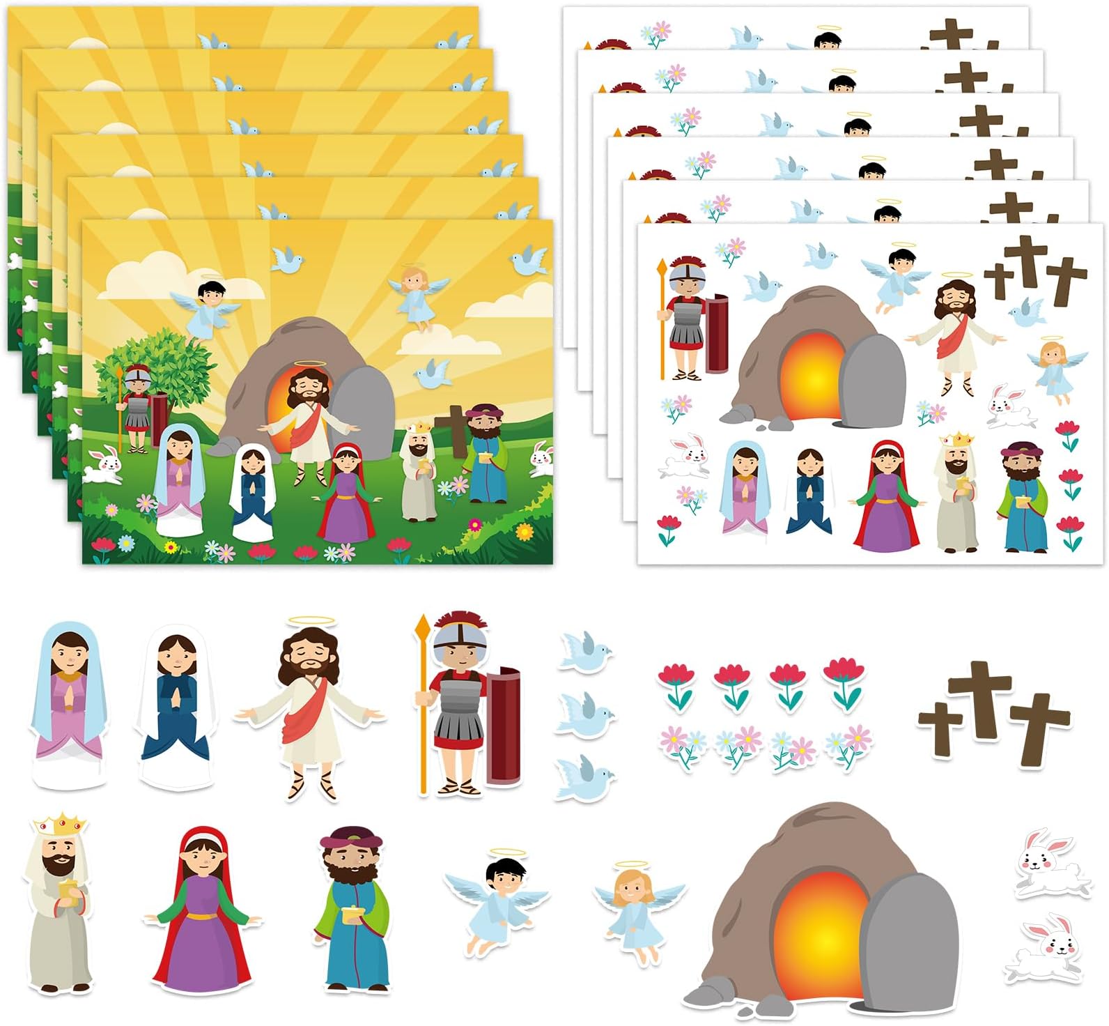 XJF 24 Pcs Make an Easter - He Lives Sticker for Kids Religious Gifts Easter Nativity Stickers Craft Ornaments Christian Jesus Stickers School Activities for Bible Sunday School Party Favors