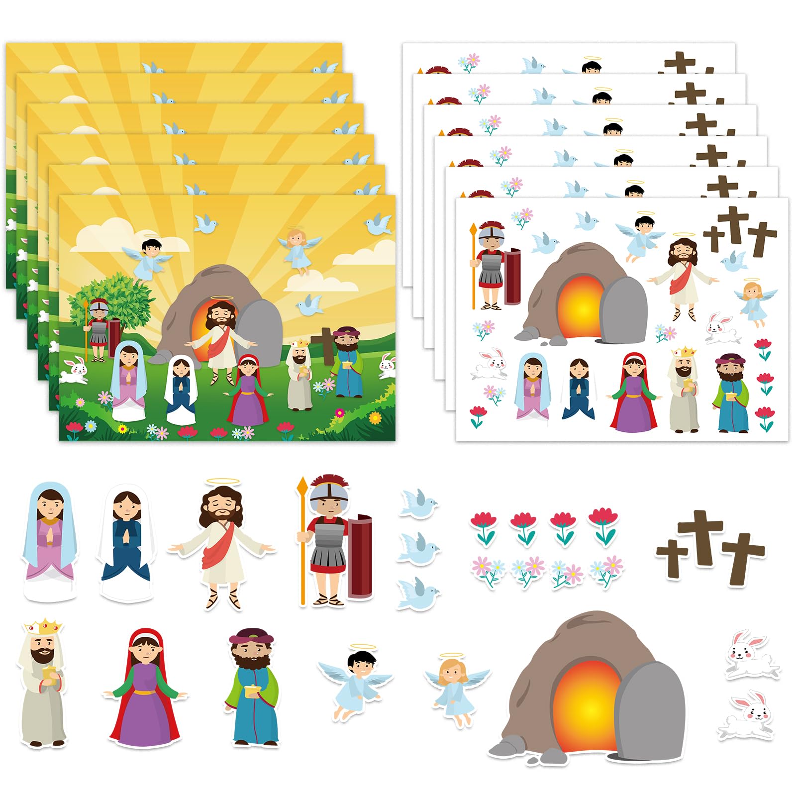 XJF 24 Pcs Make an Easter - He Lives Sticker for Kids Religious Gifts Easter Nativity Stickers Craft Ornaments Christian Jesus Stickers School Activities for Bible Sunday School Party Favors