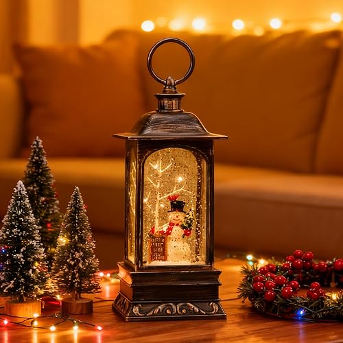 Miniatura 8 de Linterna de globo de nieve de Navidad, globo de nieve musical con purpurina giratoria, funciona con pilas, decoraciones navideñas para interiores