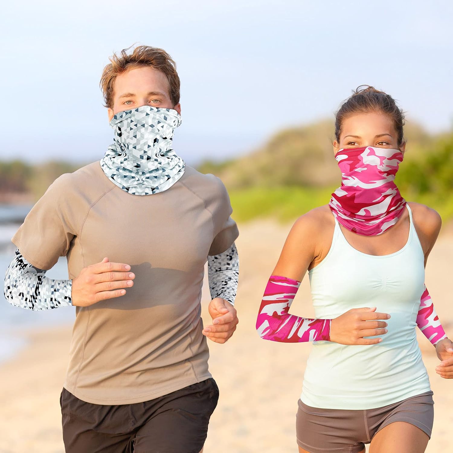 12 Sets UV Protection Face Covering Neck Gaiter Scarf and Ice Silk Cooling Arm Sleeves for Summer