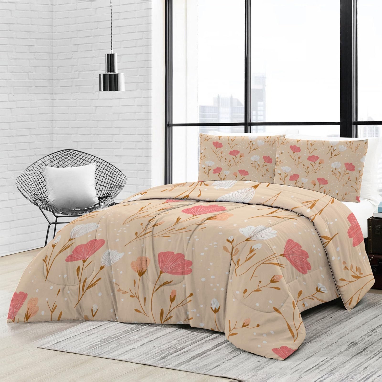 CozyRest Edredon Relleno nordico Cama Infantil Algodón - Floral Acuarela Cama 105 - Bebe rellena Juego de Manta 200x200 cm con Almohada 50 x 75 cm por niños e niñas