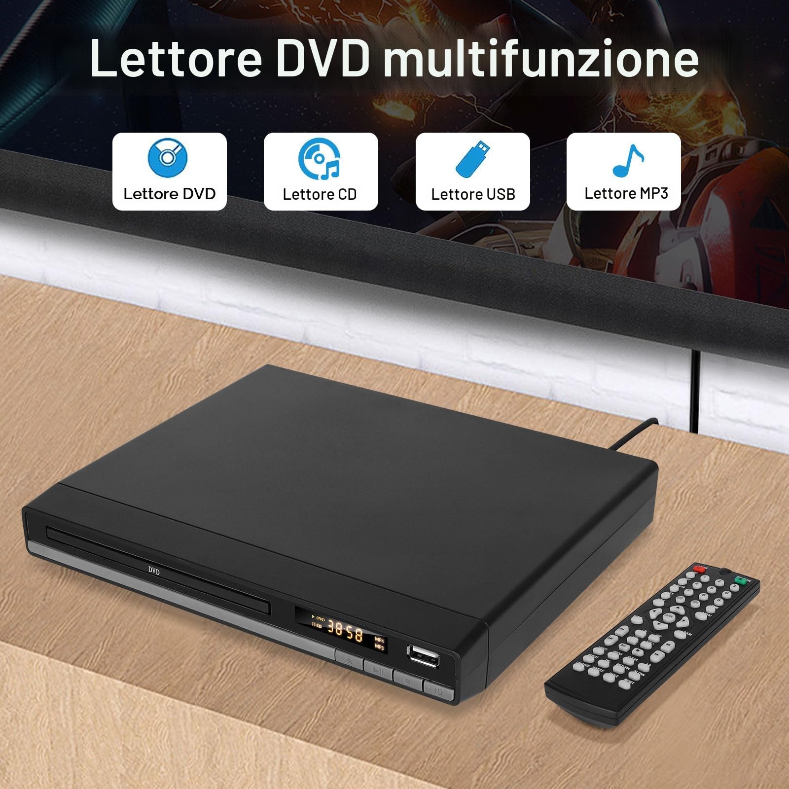 Lettore DVD HD con Porta HDMI per Smart TV | CD MP3 con Ingresso USB | Cavo HDMI e RCA Incluso | Perfetto per i Film per Famiglie (DVD-168)