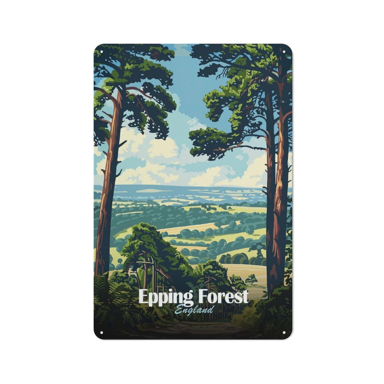 Tin Wall Plaque 30x20cm with Epping Forest Landscape for Guest Room Or Hallway, for Garage, Workshop And Man Cave Decoration
