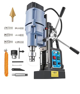 ZELCAN Magnetic Drill Press with 6 Drill Bits, 1550W Mag Drill Press with 2" Dia. Bundle with 10 Sizes Titanium Step Drill Bit, 1/4 to 1-3/8 Inches High Speed Steel Drill Cone Bit