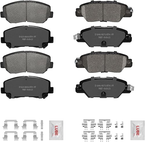 FRaxle Kit de pastillas de freno de disco de cerámica delanteras y traseras de repuesto con herrajes para Mazda CX-5 2016-2022