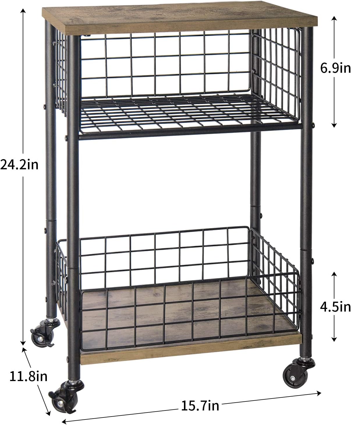 Small End Table with Wheels and Storage, Small Side Table for Small Spaces, Couch Side Table with Storage Shelves, Bed Side Table Nightstand for Bedroom Living Room with Wood Metal Sturdy Frame