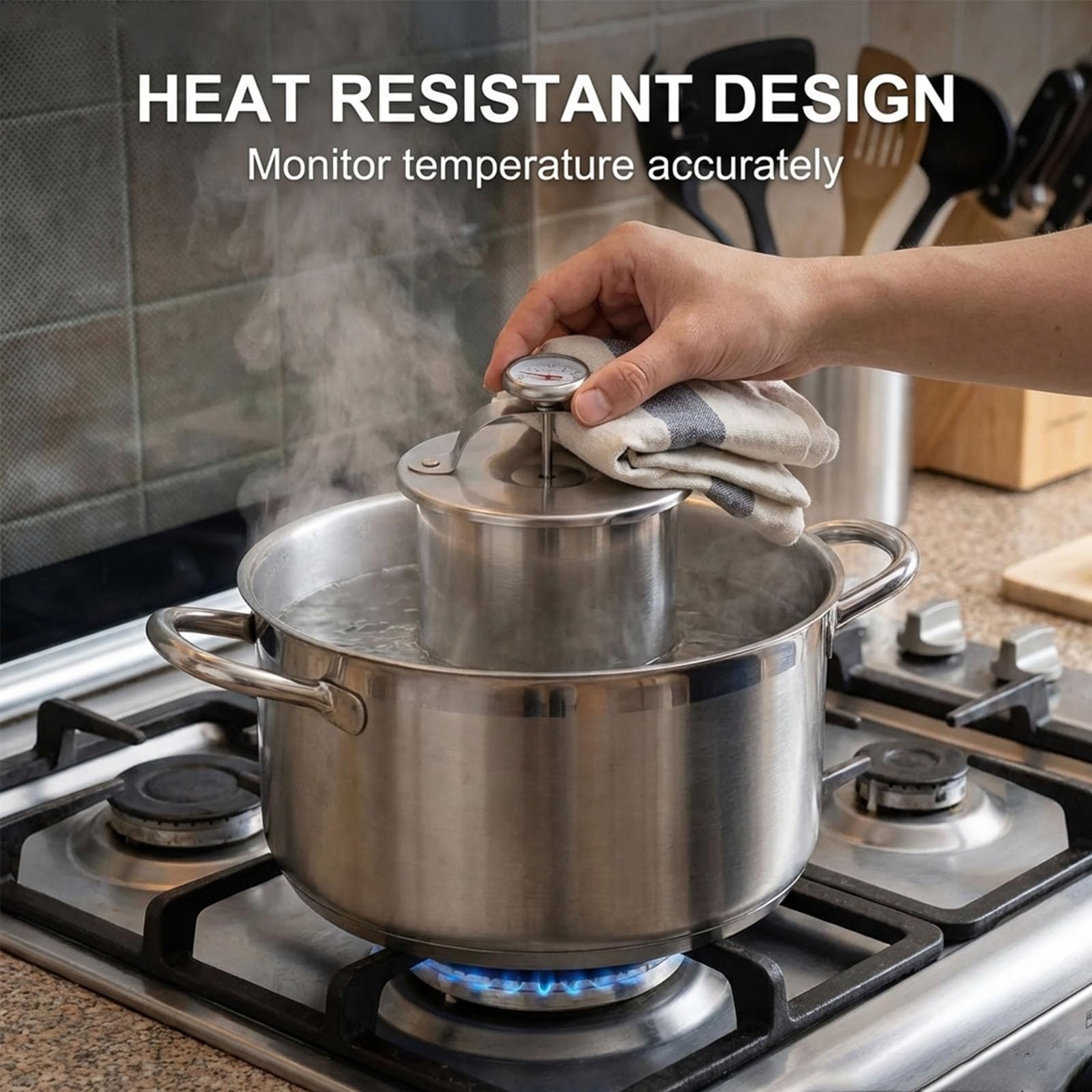 Molde de acero inoxidable para prensa de carne con termómetro y mecanismo de resorte, perfecto para carnes caseras de jamón y almuerzo, ideal para cocinar saludable en casa