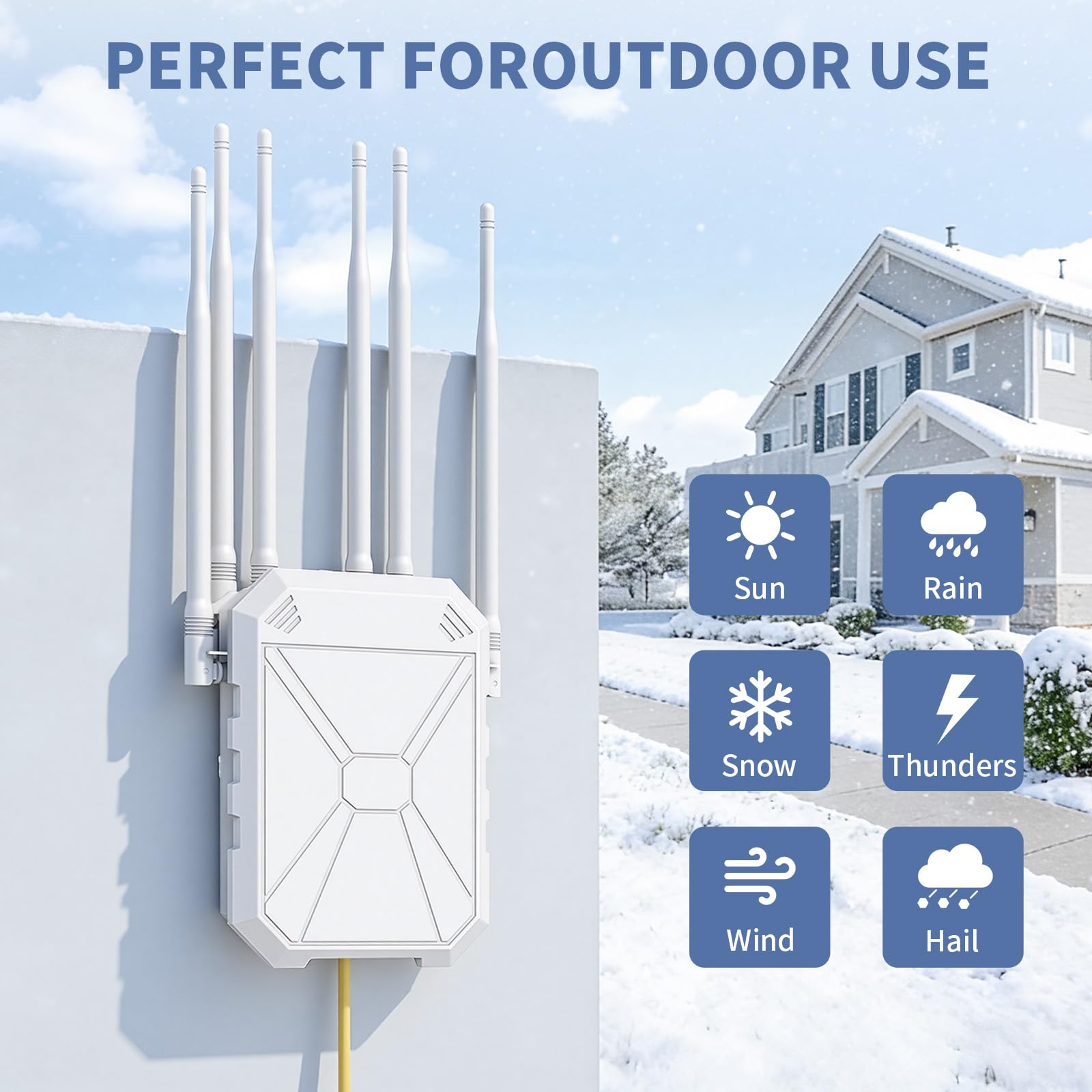 Répéteur WiFi 6 Extérieur AX1800, Borne WiFi Extérieure IP67 Longue Portée, Amplificateur WiFi Outdoor avec 6 Antennes 7dBi, Point d’Accès WiFi Extérieur PoE, Port Gigabit, pour Jardin, Terrasse
