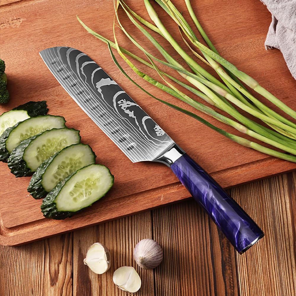 10 Pcs Japanese Damascus Steel Knife Set, 67 Layers VG10 Professional Chef Knives with Purple Resin Handle, Includes Chinese Cleaver Chef Bread Carving Santoku Boning Knife