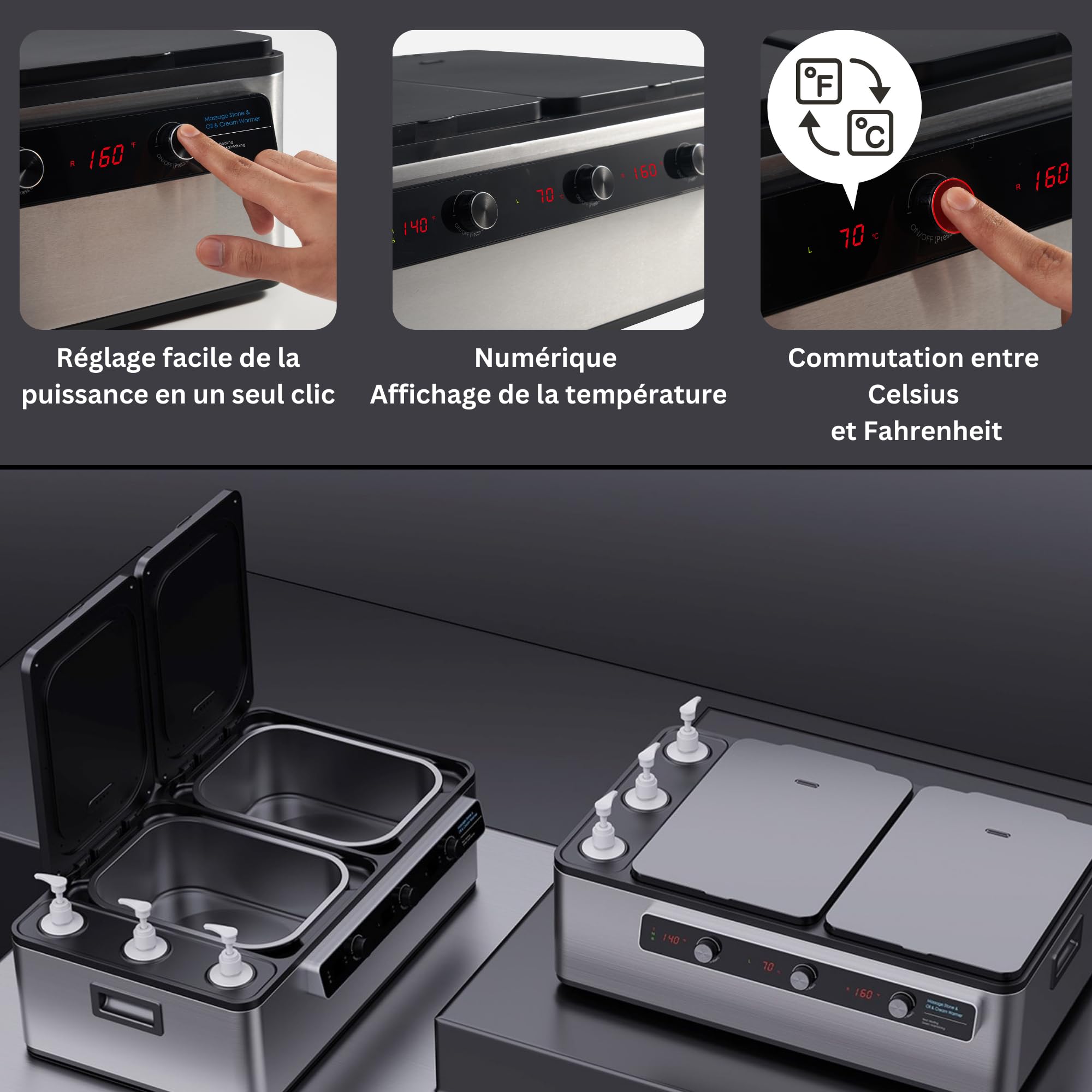 Premium Hot Stone Wärmegerät | Professionelles 2-in-1 Heizgerät für Massagesteine und Massageöl mit digitaler Temperaturanzeige, schnellem Aufheizen & 64 Hot Stones
