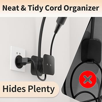 AGVEE Hands Free Hair Dryer Holder Wall Mount, Permanent No Drill Blow Dryer Stand with Strong Clamp, Adjustable Lazy Hair Dryer Bracket with Aluminum Cord Organizer, Black