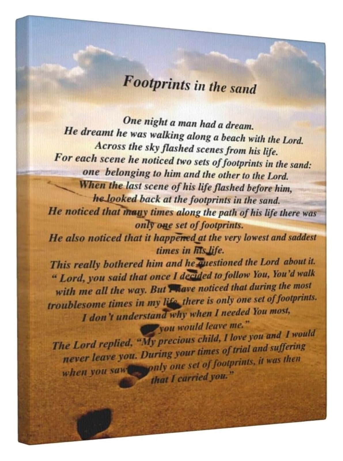 XGINERFEX Inspirational Poem Poster Footprints In The Sand Wall-Art for Living Room Bedroom Home Office Decor(Unframed,12x18inch(30x45cm))