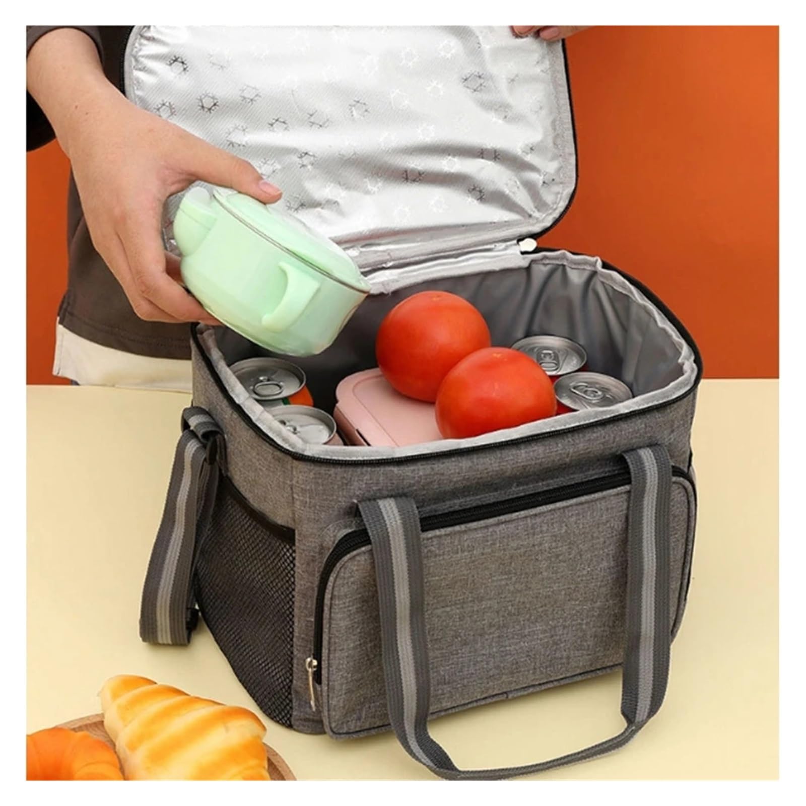 Genérico Bolsa de almuerzo portátil con aislamiento grande, 15L, negra, impermeable, a prueba fugas, gruesa, mano, for llevar al hombro, pícnic aire libre(Red)