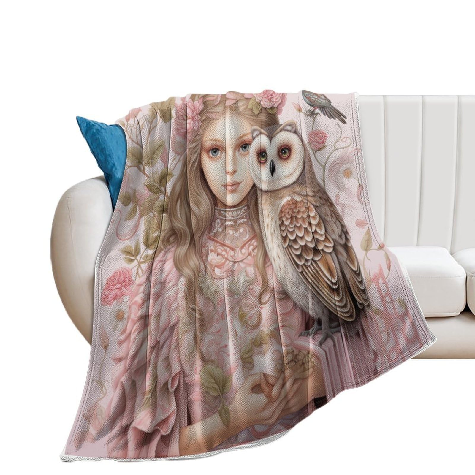 Couverture de canapé en flanelle douce et chaude avec hibou – Couverture polaire douce et chaude pour canapé, lit, oiseau amusant, cadeau pour enfants, famille et amis, 101,6 x 127 cm