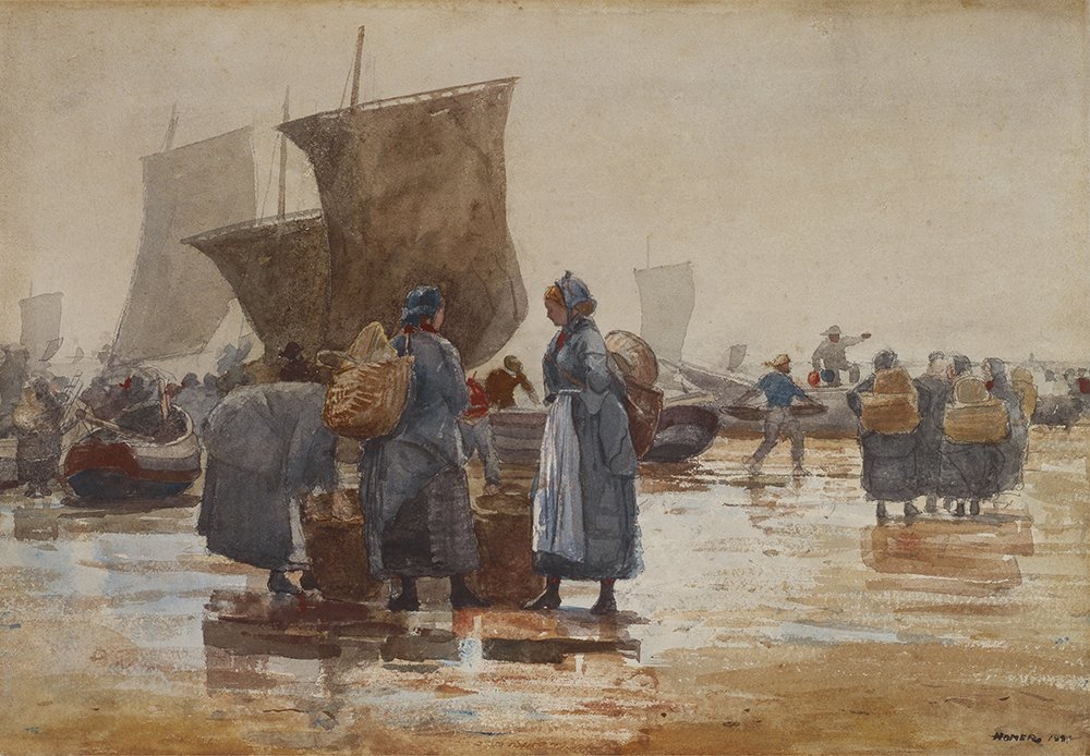 Fisherfolk on The Beach Winslow Homer Édition Prestige Cadre Brun