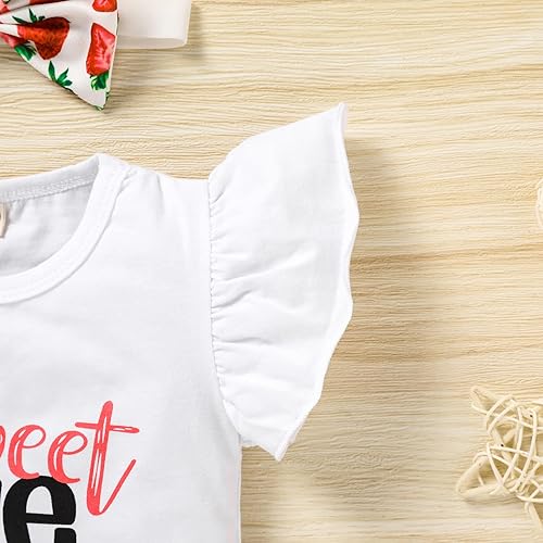 Miniatura 10 de Conjunto de ropa para bebé niña de 1er cumpleaños con mangas con volantes pantalones cortos estampados diadema con diseño de pastel