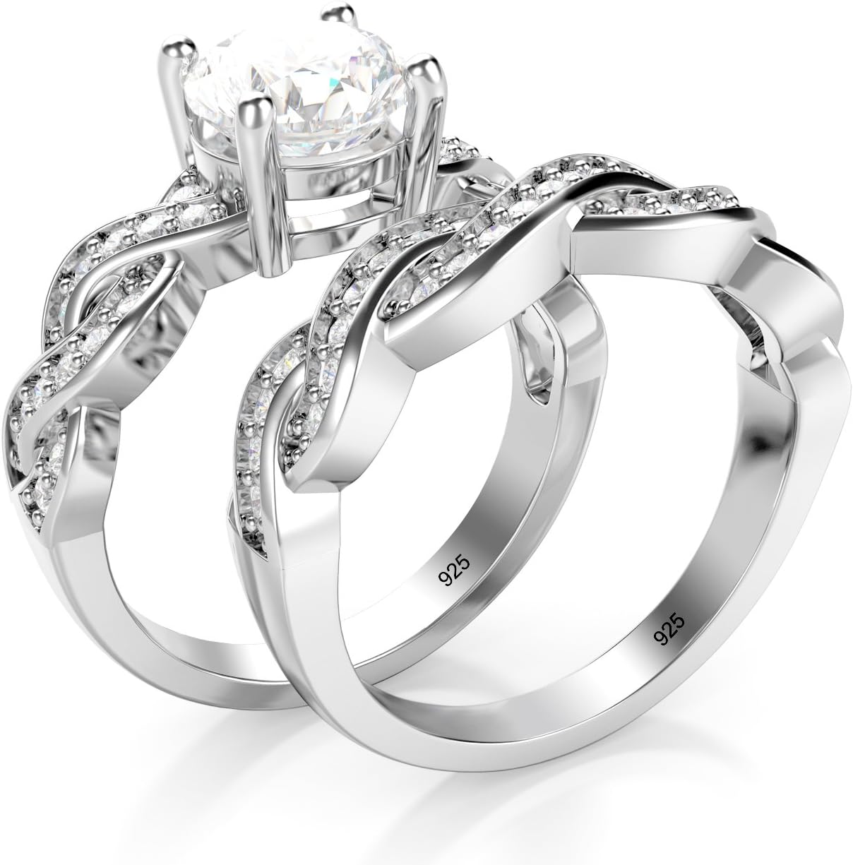 Metal Factory Sterling Silver 925 CZ Cubic Zirconia Infinity Wedding Engagement Ring Set