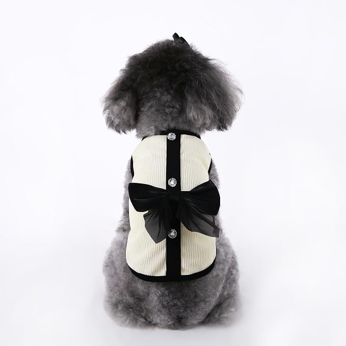 Vestido de princesa para perros pequeños blanco con lazo negro miniatura 6