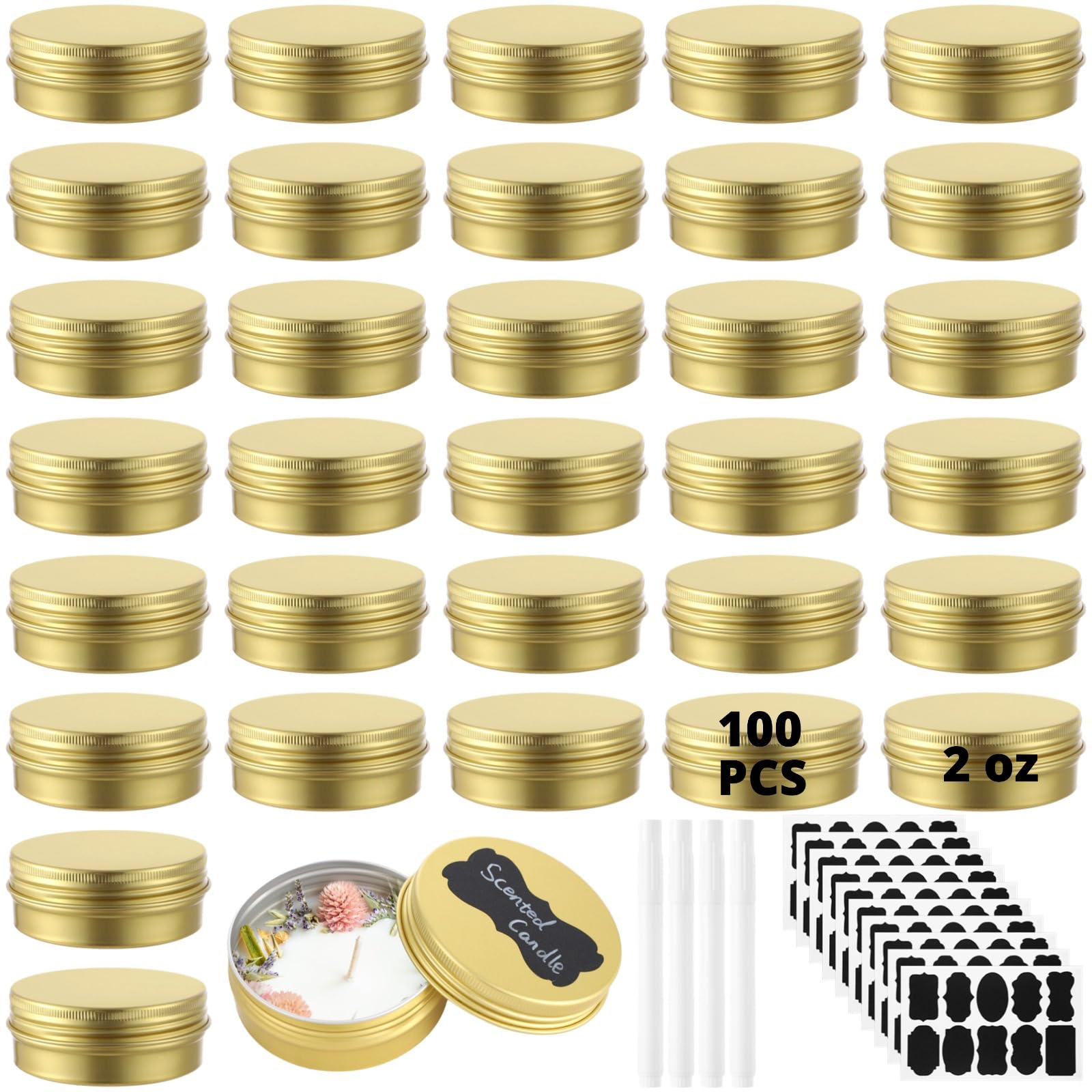100 szt. aluminiowych puszek, 60 ml, metalowe okrągłe puszki z zakręcaną pokrywką, słoiki do wielokrotnego napełniania, do balsamów, mas, przypraw i koralików, 100 szt