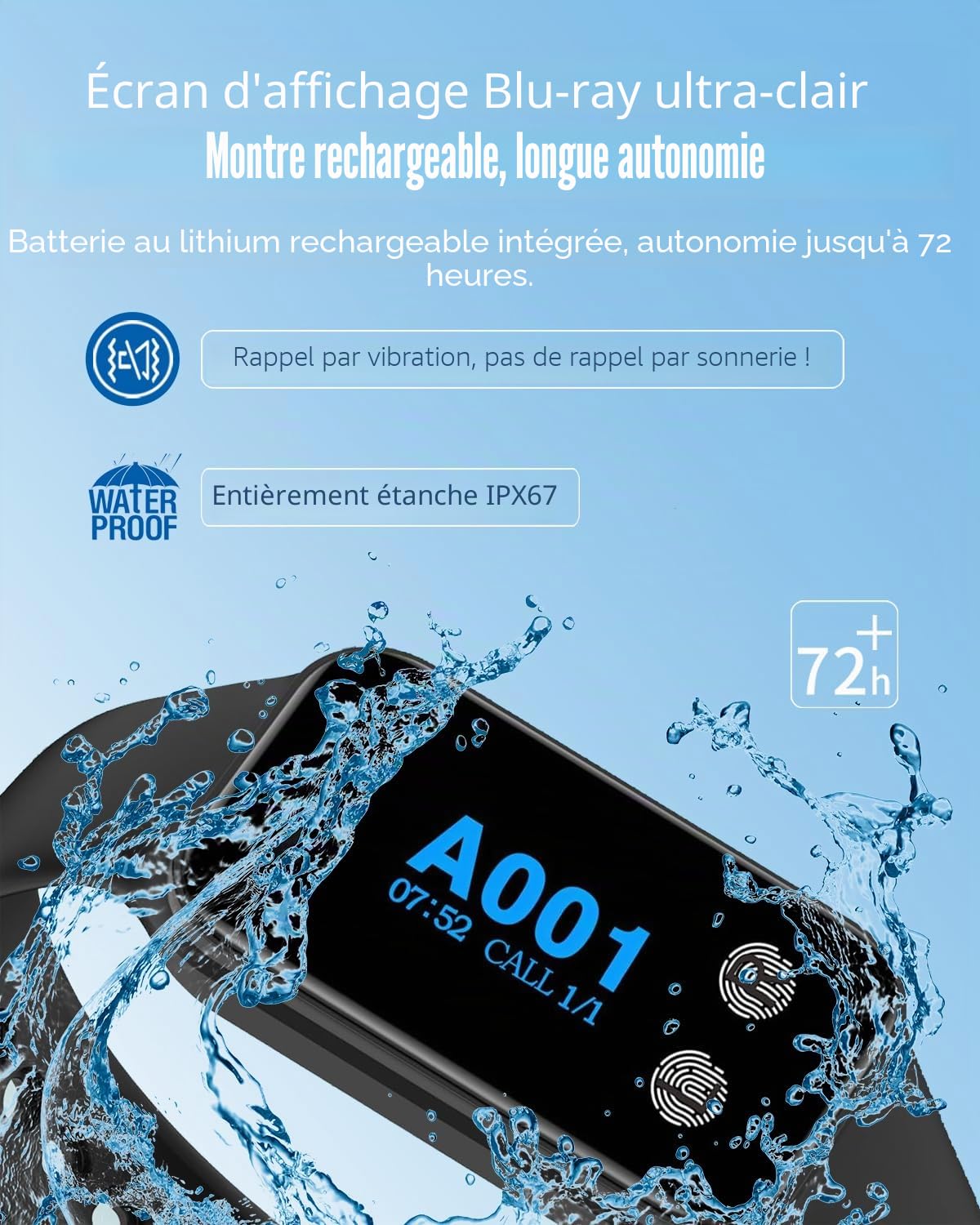 Système d'appel sans Fil pour serveurs, récepteur de Montre CS-200VT Noir