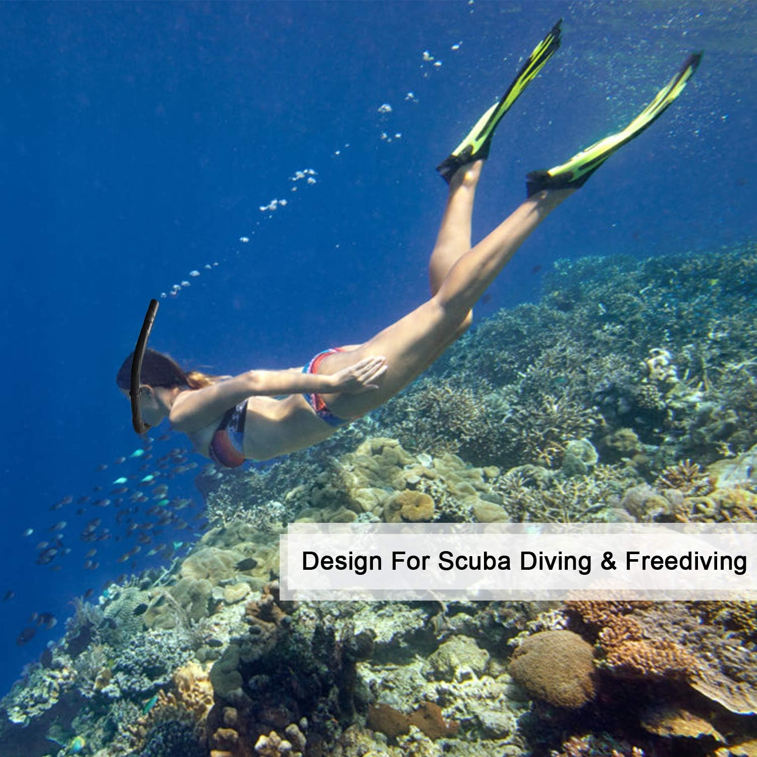 Bairuifu Freediving Snorkel - Flexible Silicone Snorkel Tube for Diving, Snorkelling, Freediving and Spearfishing - Suitable for Adult and Young Divers（Black） : Sports & Outdoors