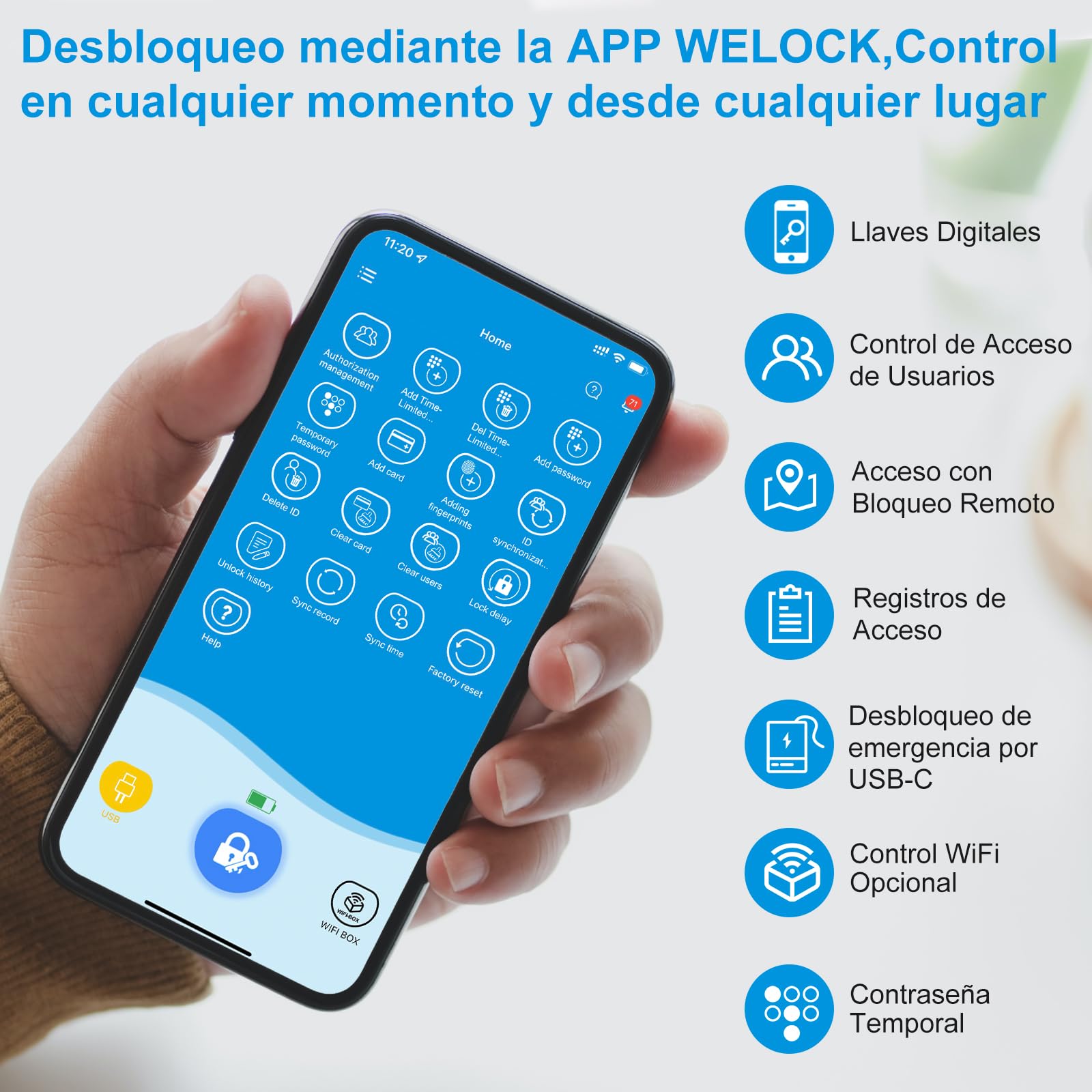 WELOCK ToucA51 Pro Smart Lock,Cerradura con Huella Digital,Contraseña,Tarjeta RFID y APP,Cerradura Inteligente WiFi,cerradura electronica exterior 40/30 para puertas de 50 a 100mm,Fácil instalación