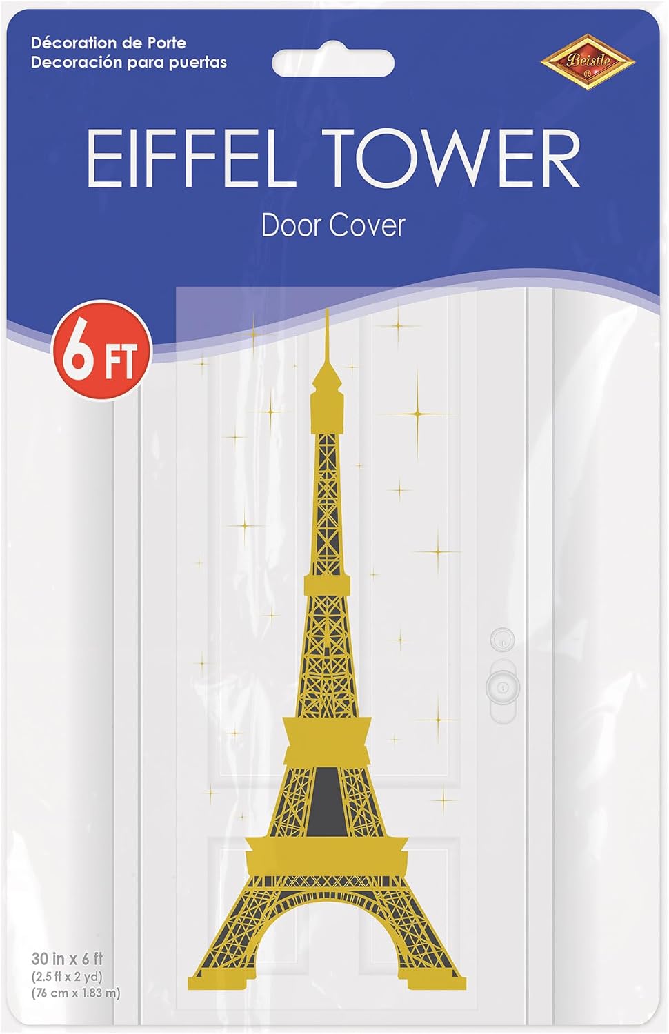 Beistle Plastic Eiffel Tower Door Cover, 5' x 30" - French Party Decorations, International Get Togethers, France Wall Decor for Themed Birthdays & Celebrations